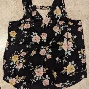 Maurices Black Floral Blouse with Yellow and Pink Accents